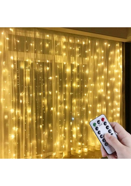 Uzaktan Kumandalı LED Perdeye Takılabilen Kancalı Işık USB 3x3 Metre Peri Perde LED