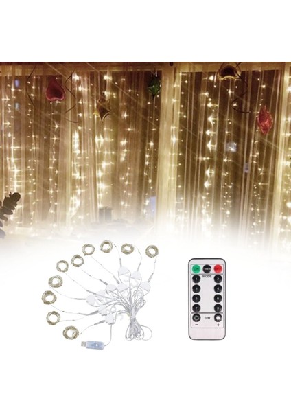 Uzaktan Kumandalı LED Perdeye Takılabilen Kancalı Işık USB 3x3 Metre Peri Perde LED