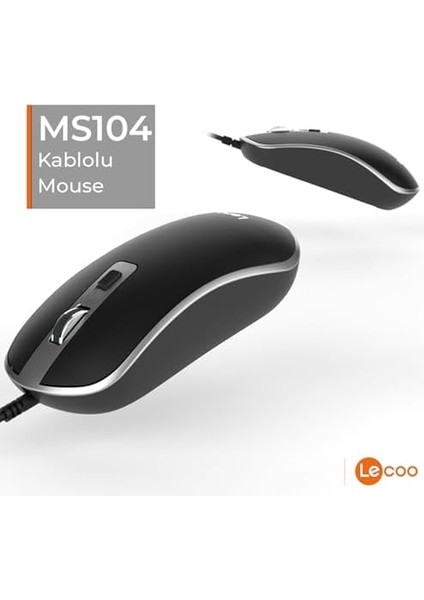 MS104 USB Kablolu 1600DPI 4 Tuşlu Optik Mouse - Pc, Mac, Dizüstü Bilgisayar ile Uyumlu, Tak Çalıştır Kolay Bağlantı, Sağ ve Sol Elle Kullanıma Uygun, Kompakt Mouse Siyah