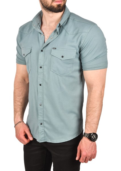 Slim Fit Pamuklu Likralı Kısa Kol Gömlek Kolay Ütülenebilir Çıt Çıtlı Cepli Spor Gömlek 2400253 fiyatları