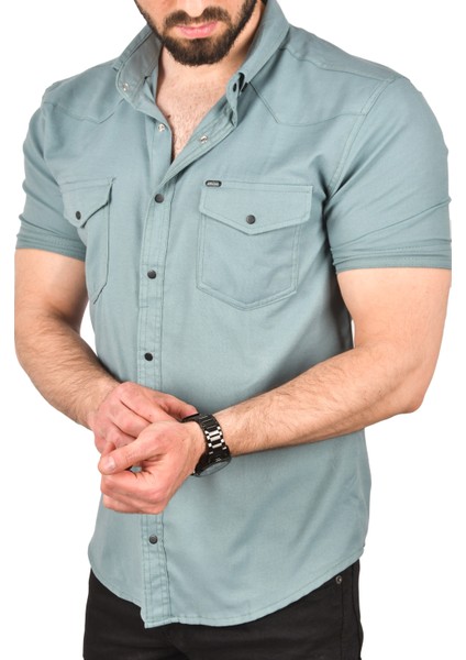 Slim Fit Pamuklu Likralı Kısa Kol Gömlek Kolay Ütülenebilir Çıt Çıtlı Cepli Spor Gömlek 2400253 fırsatları