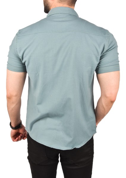 Slim Fit Pamuklu Likralı Kısa Kol Gömlek Kolay Ütülenebilir Çıt Çıtlı Cepli Spor Gömlek 2400253 indirimleri