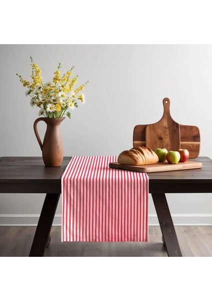 Kırmızı Çizgili Keten Runner 40 x 150