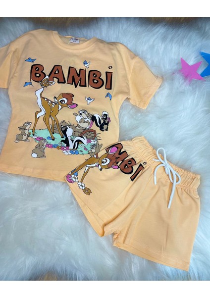 Kız Çocuk Bambi Yazlık Tişört Şort Somon Ikili Takım
