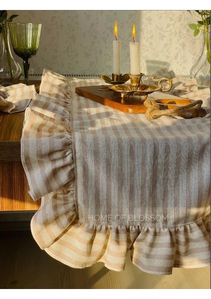Fırfırlı Sütlü Kahve Çizgili Keten Runner 40 x 150 fiyatları