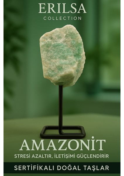Sertifikalı Doğal Ham Amazonit Taşı Standlı Obje – Duygusal Denge ve Iletişim Gücünü Artırır