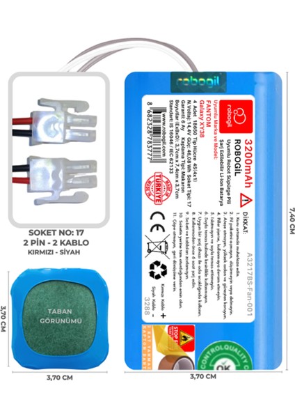 Fantom Galaxy XY38 3200mAh Pili Uyumlu Robot Süpürge Bataryası A3217BS-Fan-001