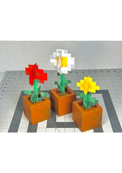 Minecraft Saksılı Çiçek Seti – 3D Dekor
