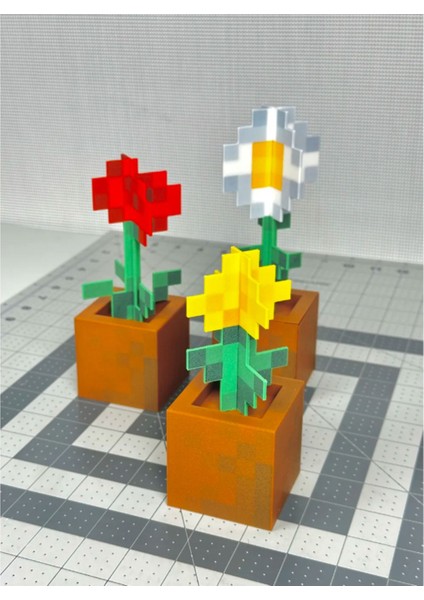 Minecraft Saksılı Çiçek Seti – 3D Dekor