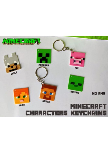 Minecraft Karakter Anahtarlık Seti – 3D Tasarım