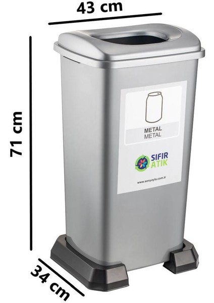 SY-4398 Sıfır Atık Metal Geri Dönüşüm Çöp Kutusu 70 Lt Gri