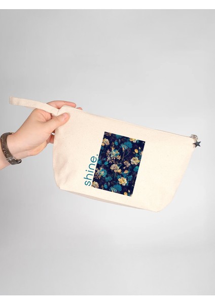 Çiçek Kolajı Detaylı Ham Renk Büyük Boy Clutch Çanta