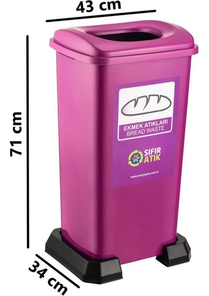 SY-4398 Sıfır Atık Ekmek Geri Dönüşüm Çöp Kutusu 70 Lt Mor