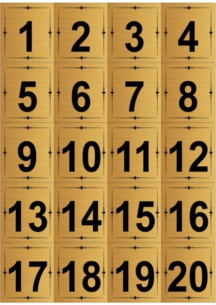 Daire Kapı Numarası Dolap Numarası Masa Numarası 5cm x 5cm 24 Adet Gold Metal