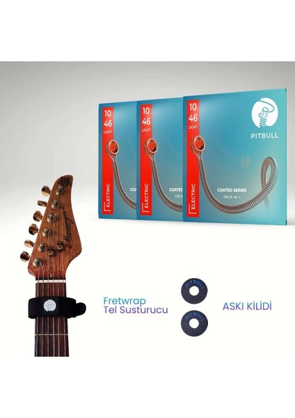 Coated Seri Elektro Gitar Teli Ceg 10-46 L 3psfb 3'lü Set+Fretwrap+Askı Kilidi