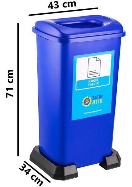 SY-4398 Sıfır Atık Kağıt Geri Dönüşüm Çöp Kutusu 70 Lt Mavi