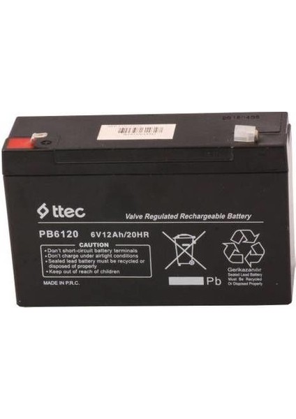 6 Volt 12 Amper Akü 151X50X94 mm
