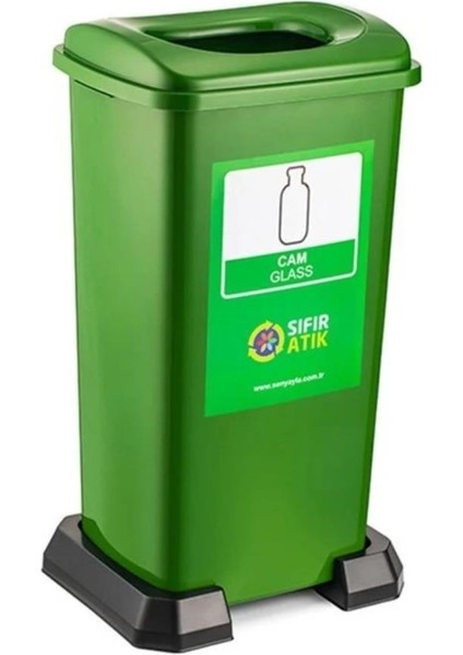 SY-4398 Sıfır Atık Cam Geri Dönüşüm Çöp Kutusu 70 Lt Yeşil