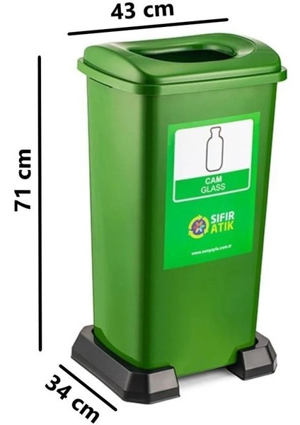 SY-4398 Sıfır Atık Cam Geri Dönüşüm Çöp Kutusu 70 Lt Yeşil