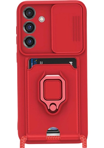 Samsung Galaxy S25 Plus Kılıf Zuma Kartvizitli Yüzüklü Silikon - Kırmızı Ferrg