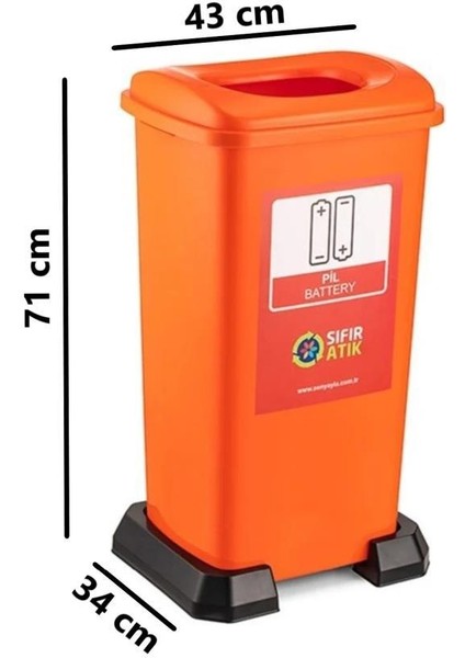 SY-4398 Sıfır Atık Pil Geri Dönüşüm Çöp Kutusu 70 Lt Turuncu