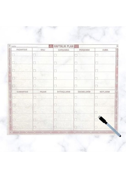 Büro Ev Ofis Için 40 x 50 cm Manyetik Yapışır Yazılır Kalemli Şeffaf Haftalık Duvar Planı