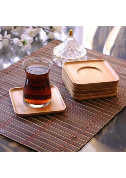 6'lı Bambu Çay Tabağı Seti,kare Bambu Çay Bardağı Altlığı