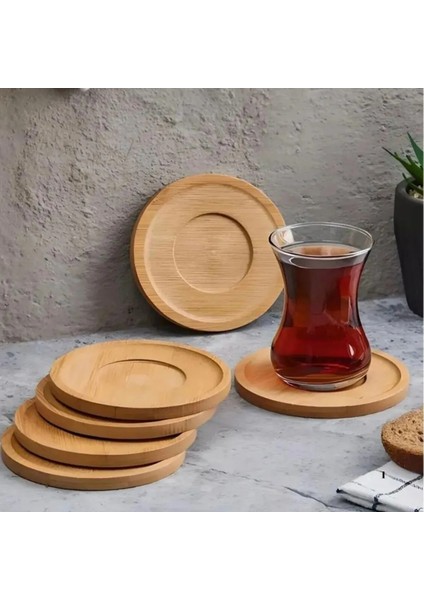 6'lı Bambu Çay Tabağı Seti, Yuvarlak Bambu Çay Bardağı Altlığı