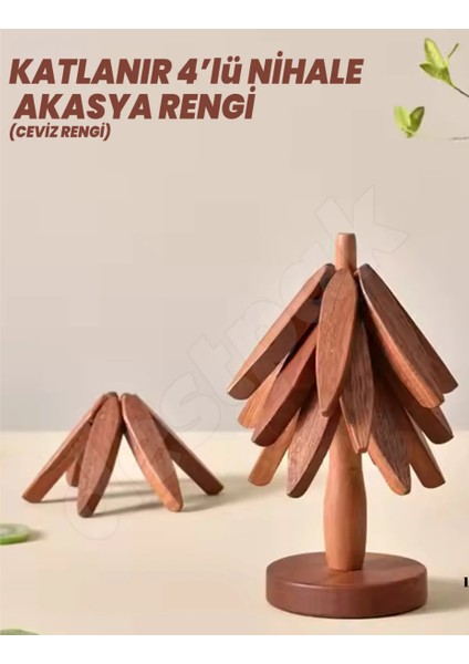 (Akasya Rengi) Ağaç Şeklinde Bambu Nihale -- Pratik Katlanır Nihale - Bambu Bardak Altlığı