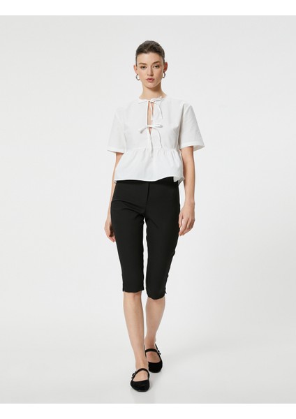 Yeni Sezon Kapri Pantolon Kumaş Slim Fit Standart Bel