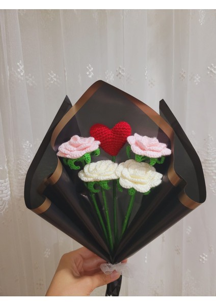 Örgü Çiçek Buketi, Kalpli Gül Buketi, Anneler Günü, Sevgililer Günü, Özel Günler Hediye Yapay Çiçek, Gıftandflowers fiyatları
