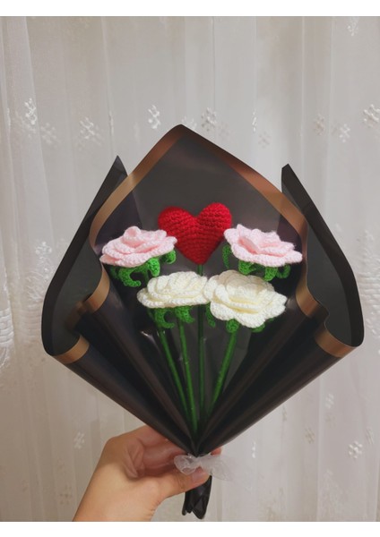 Örgü Çiçek Buketi, Kalpli Gül Buketi, Anneler Günü, Sevgililer Günü, Özel Günler Hediye Yapay Çiçek, Gıftandflowers modelleri