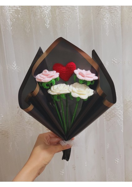 Örgü Çiçek Buketi, Kalpli Gül Buketi, Anneler Günü, Sevgililer Günü, Özel Günler Hediye Yapay Çiçek, Gıftandflowers fırsatları
