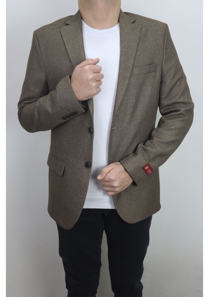 Fistan Store Erkek Kahverengi Düz Spor Kesim Normal Kalıp Çift Düğme Çift Yırtmaçlı Blazer Ceket