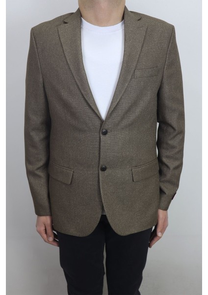 Fistan Store Erkek Kahverengi Düz Spor Kesim Normal Kalıp Çift Düğme Çift Yırtmaçlı Blazer Ceket