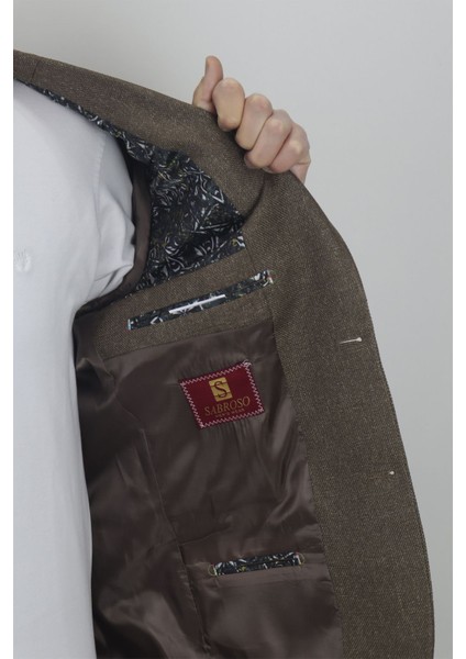 Fistan Store Erkek Kahverengi Düz Spor Kesim Normal Kalıp Çift Düğme Çift Yırtmaçlı Blazer Ceket