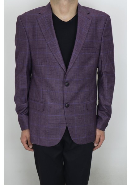 Fistan Store Erkek Bordo Ekose Kareli Klasik Kesim Normal Kalıp Çift Düğme Büyük Beden Blazer Ceket