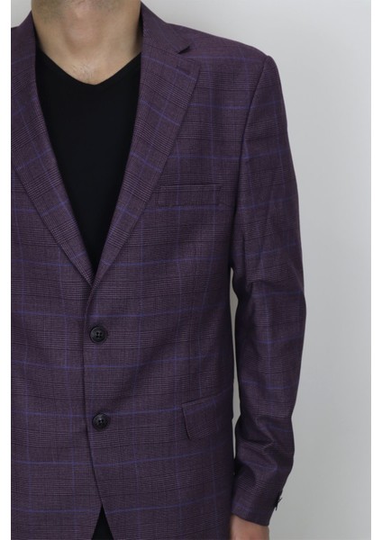 Fistan Store Erkek Bordo Ekose Kareli Klasik Kesim Normal Kalıp Çift Düğme Büyük Beden Blazer Ceket fiyatları