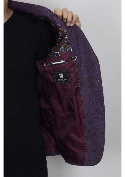 Fistan Store Erkek Bordo Ekose Kareli Klasik Kesim Normal Kalıp Çift Düğme Büyük Beden Blazer Ceket modelleri