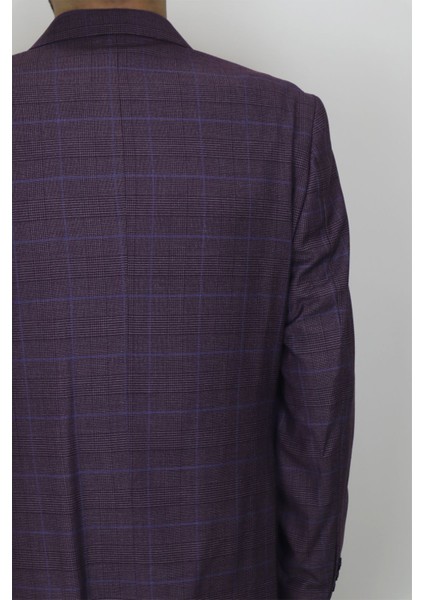 Fistan Store Erkek Bordo Ekose Kareli Klasik Kesim Normal Kalıp Çift Düğme Büyük Beden Blazer Ceket indirimleri