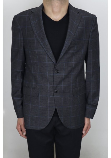 Fistan Store Erkek Kahverengi Kareli Klasik Kesim Normal Kalıp Çift Düğme Büyük Beden Blazer Ceket