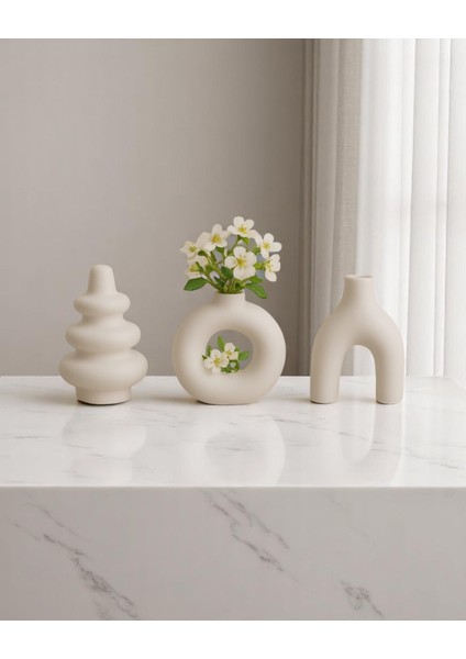 3’lü El Yapımı Dekoratif Vazo Seti