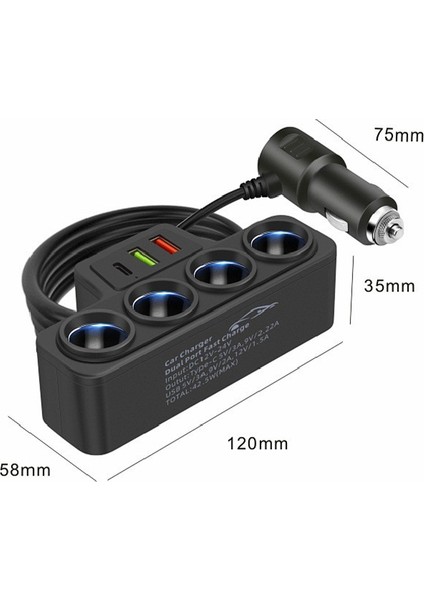 4'lü Çakmak Soketi 2 USB 1 Type-C Girişli / ICCA108