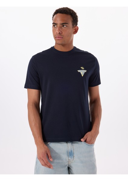 Bisiklet Yaka Desenli Lacivert Erkek T-Shirt M5GI55K8FQ4A71W Gj Ss Cn Reg Palm