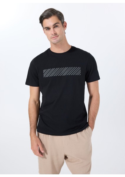 Bisiklet Yaka Düz Siyah Erkek T-Shirt PBF5SM-TST 5102