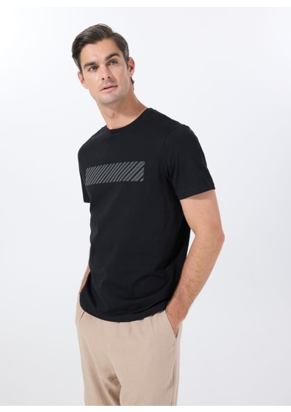 Bisiklet Yaka Düz Siyah Erkek T-Shirt PBF5SM-TST 5102 modelleri