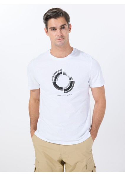 Bisiklet Yaka Baskılı Beyaz Erkek T-Shirt PBF5SM-TST9547