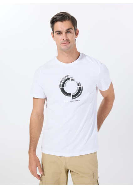 Bisiklet Yaka Baskılı Beyaz Erkek T-Shirt PBF5SM-TST9547 modelleri