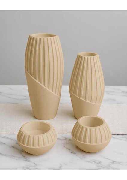 4’lü Çizgili Dekoratif Vazo Seti – El Yapımı Özgün Tasarım fiyatları