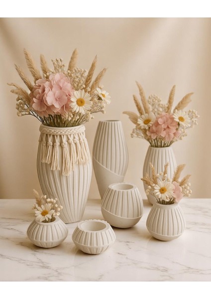 4’lü Çizgili Dekoratif Vazo Seti – El Yapımı Özgün Tasarım modelleri